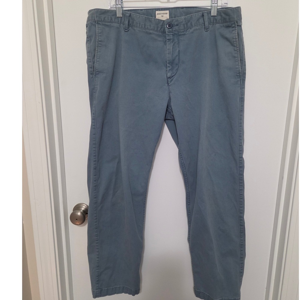 Dockers Mens Slim Tapered Chino Pants Slate Blue Gray 38x29 Stretch Cotton